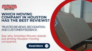 Houston moving company reviews shown through a mover handling boxes during a residential move.