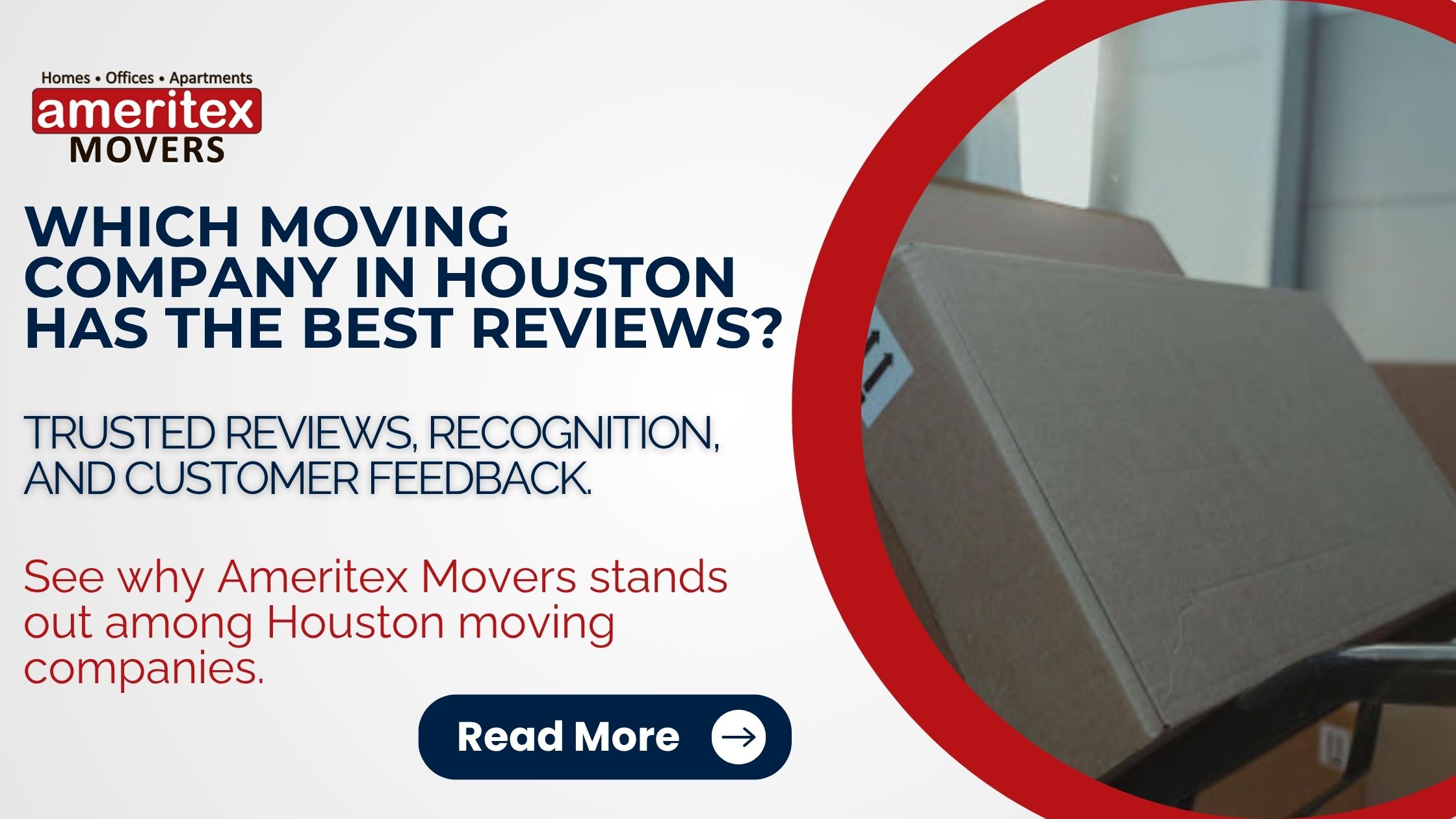 Houston moving company reviews shown through a mover handling boxes during a residential move.